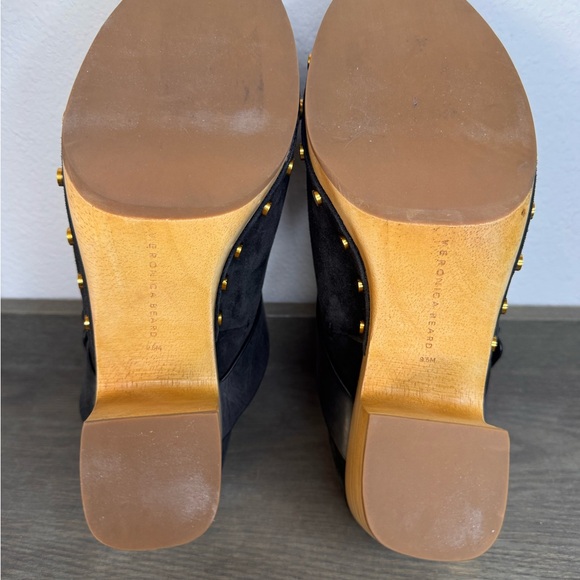 NEW Veronica Beard Black Suede Darcy Mule/Clog Wood Platform Gold Studs - Picture 7 of 10